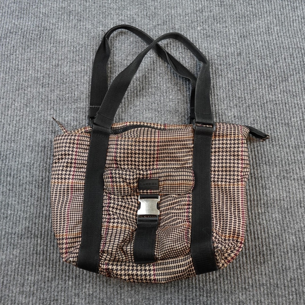 Lauren Ralph Lauren Tote Bag Womens Medium Brown Houndstooth Zip Shoulder Buckle